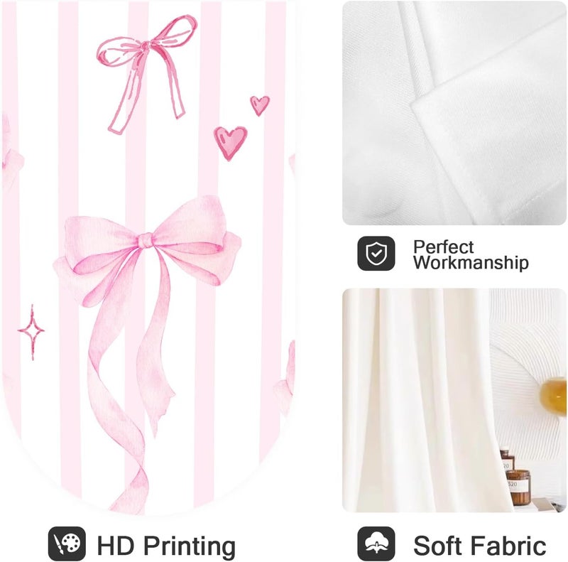 Coxila Pink Bow Kitchen Window Curtains 27.5 x 39 Inch Small Short Mini Cafe Rod Pocket Cute Kids Girls White Kawaii Pastel Fun Living Bedroom Room Home Treatment Set of 2 Curtain Panels Drapes Tiers - Image 2